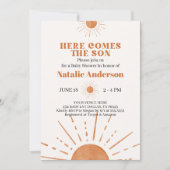 Hier komt het Son Oranje Sunshine Baby shower Kaart (Voorkant)