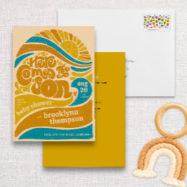 Hier komt het Son Retro Baby Boy Baby shower Kaart