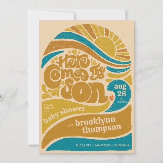 Hier komt het Son Retro Baby Boy Baby shower Kaart (Voorkant)