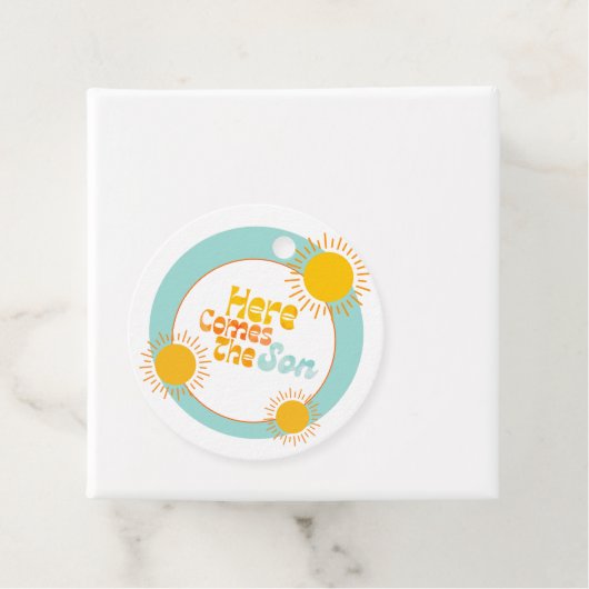 Hier komt het Son retro baby shower Bedankjes Labels (In situ)