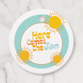 Hier komt het Son retro baby shower Bedankjes Labels