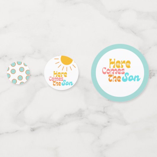 Hier komt het Son retro baby shower Confetti (Voorkanten)