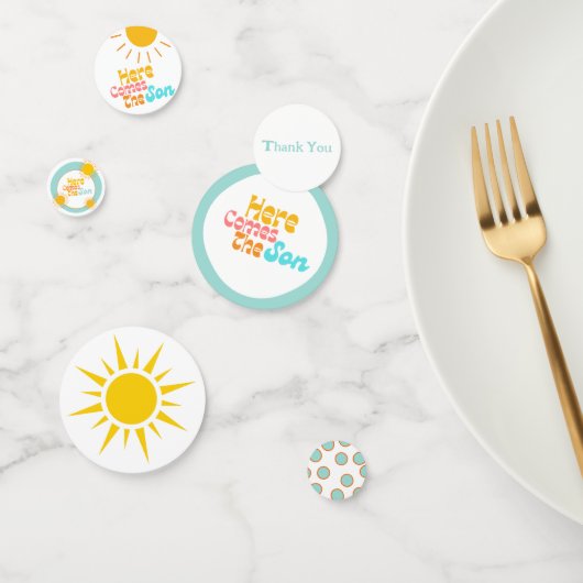 Hier komt het Son retro baby shower Confetti (Groep)