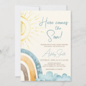 Hier komt het Son Retro Baby shower Kaart (Voorkant)