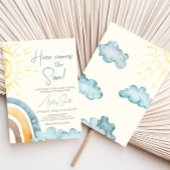 Hier komt het Son Retro Baby shower Kaart