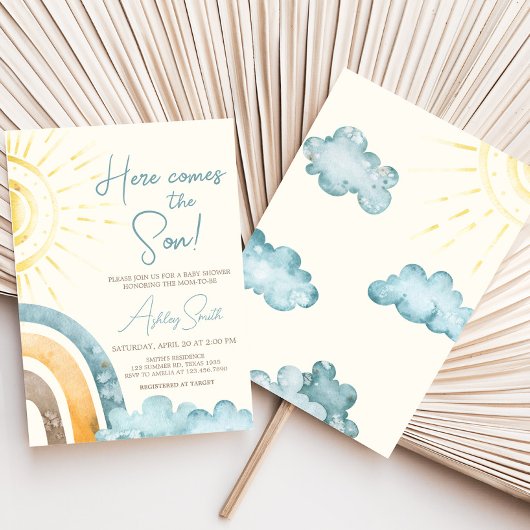 Hier komt het Son Retro Baby shower Kaart