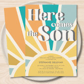 Hier komt het Son Retro Baby shower Kaart