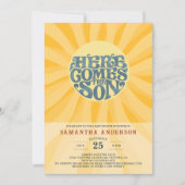 Hier komt het Son Retro Baby shower Kaart (Voorkant)