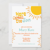 Hier komt het Son retro baby shower Kaart (Voorkant)