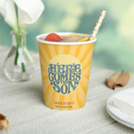 Hier komt het Son Retro Baby shower Papieren Bekers