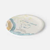 Hier komt het Son Retro Baby shower Papieren Bordje (Gekanteld)