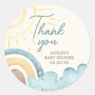 Hier komt het Son Retro Baby shower Ronde Sticker