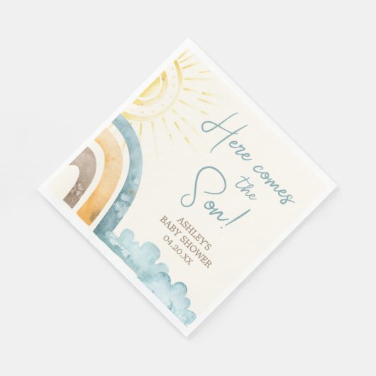 Hier komt het Son Retro Baby shower Servet (Hoek)