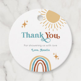 Hier komt het Son Retro Boho Boy Baby shower Bedankjes Labels