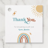 Hier komt het Son Retro Boho Boy Baby shower Bedankjes Labels (Voorkant)