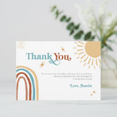 Hier komt het Son Retro Boho Boy Baby shower Bedankkaart (Staand voorkant)