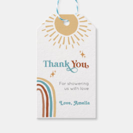 Hier komt het Son Retro Boho Boy Baby shower Cadeaulabel