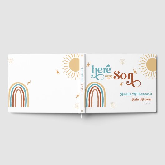 Hier komt het Son Retro Boho Boy Baby shower Gastenboek (Volledig)