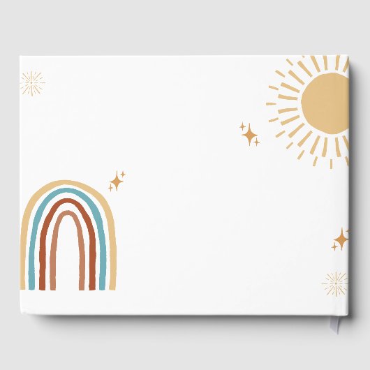 Hier komt het Son Retro Boho Boy Baby shower Gastenboek (Achterkant)