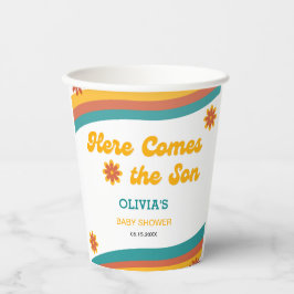 Hier komt het Son Retro Boy Baby shower Papieren Bekers