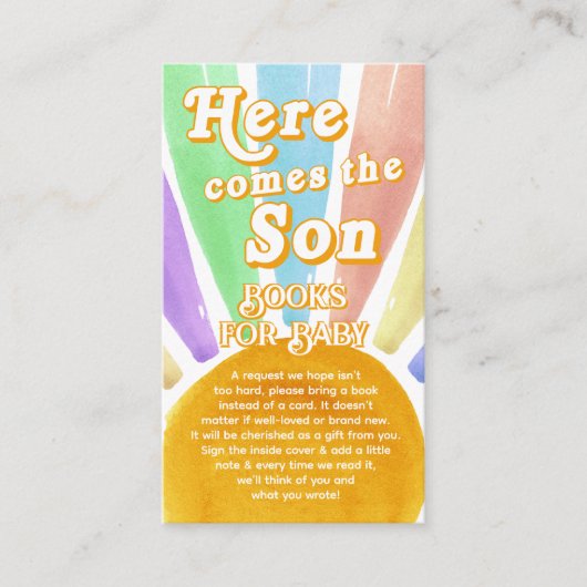 Hier komt het Son Retro Boys Baby shower boek Informatiekaartje (Voorkant)