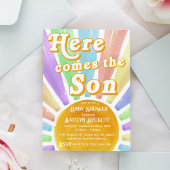 Hier komt het Son Retro Boys Baby shower Kaart