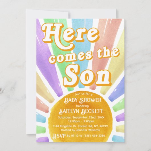 Hier komt het Son Retro Boys Baby shower Kaart (Voorkant)