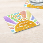 Hier komt het Son Retro Boys Baby shower Kartonnen Onderzetters (Schuin)