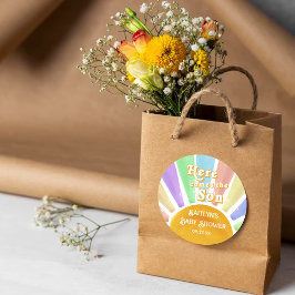 Hier komt het Son Retro Boys Baby shower Ronde Sticker