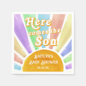 Hier komt het Son Retro Boys Baby shower Servet (Voorkant)