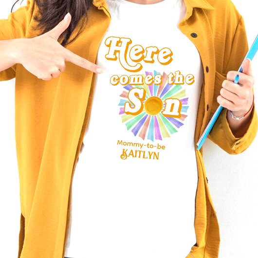 Hier komt het Son Retro Boys Baby shower T-shirt