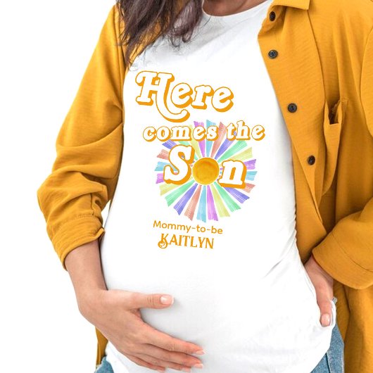 Hier komt het Son Retro Boys Baby shower T-shirt