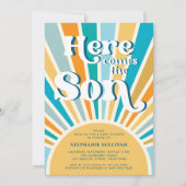 Hier komt het Son Retro Sun Baby shower Kaart (Voorkant)