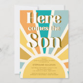 Hier komt het Son Retro Sun Baby shower Kaart (Voorkant)
