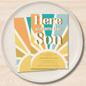 Hier komt het Son Retro Sun Baby shower Kaart
