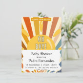 Hier komt het Son Retro Sun Boy Baby shower Kaart (Staand voorkant)