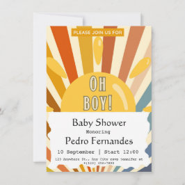 Hier komt het Son Retro Sun Boy Baby shower Kaart