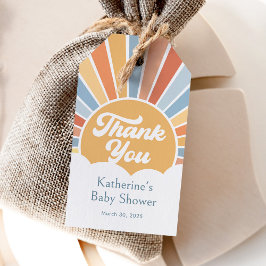 Hier komt het Son Retro Sunshine Baby shower Cadeaulabel