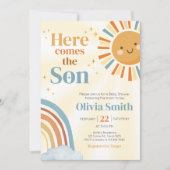 Hier komt het Son Retro Sunshine Baby shower Kaart (Voorkant)