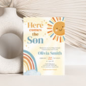 Hier komt het Son Retro Sunshine Baby shower Kaart