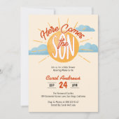 Hier komt het Son Retro Sunshine Baby shower Kaart (Voorkant)