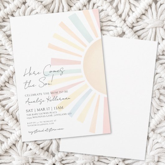 Hier komt het Son Simple Sun Baby shower Kaart