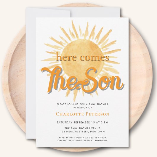 Hier komt het Son Sun Baby shower Kaart