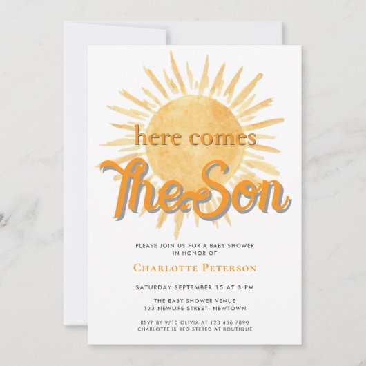 Hier komt het Son Sun Baby shower Kaart (Voorkant)