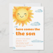 Hier komt het Son Sun thema Baby shower Kaart (Voorkant)