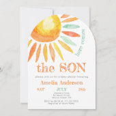 Hier komt het Son Sun Waterverf Baby shower Kaart (Voorkant)