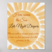 Hier komt het Son Sunshine Baby shower Diaper Game Poster (Voorkant)