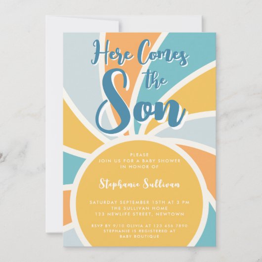 Hier komt het Son Sunshine Baby shower Kaart (Voorkant)