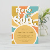 Hier komt het Son Sunshine Baby shower Kaart (Staand voorkant)