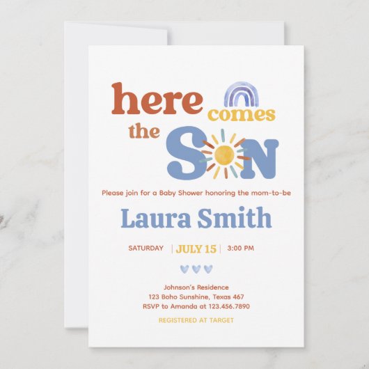 Hier komt het Son Sunshine Baby shower Kaart (Voorkant)
